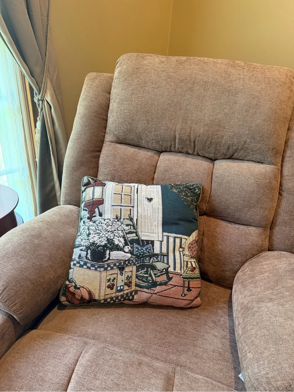 Tapestry Throw Pillow with Garden Porch Scene - Multi-Color | Cottage core
